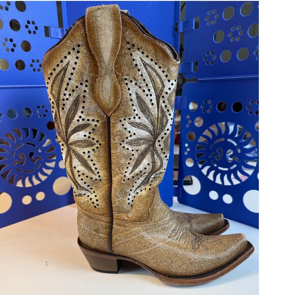 Circle G by Corral Cowboy Boots Women’s 7.5 | Western Leather Embroidered Cutout - Picture 1 of 9